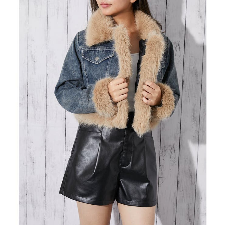 ファーデザイン×デニム》レディース ジャケット 裏付き ショート丈