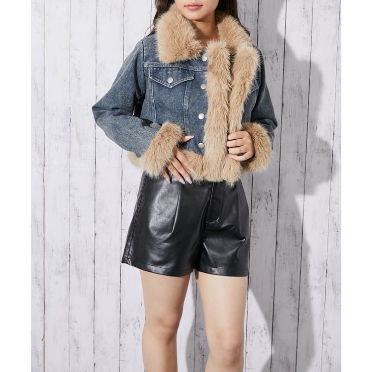 ファーデザイン×デニム》レディース ジャケット 裏付き ショート丈