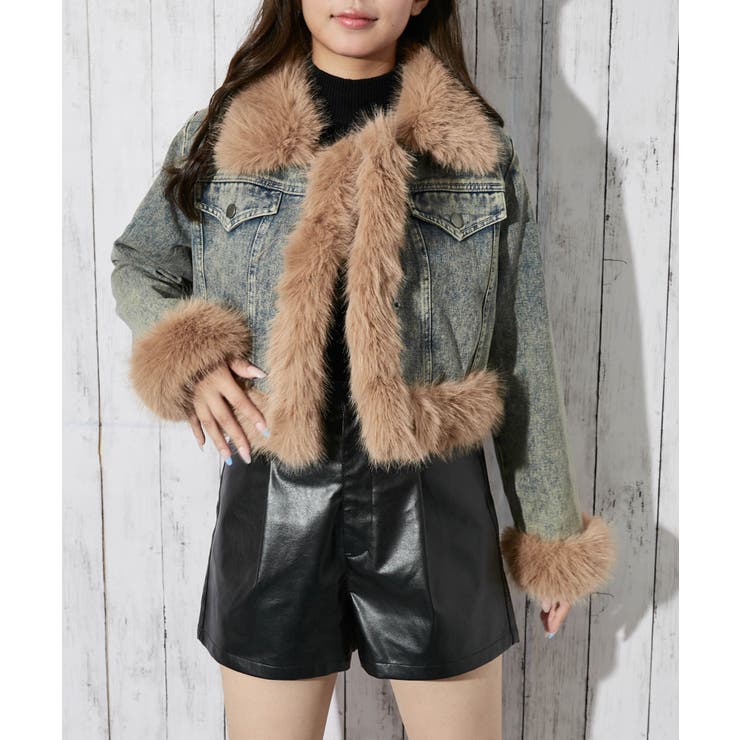 ファーデザイン×デニム》レディース ジャケット 裏付き ショート丈