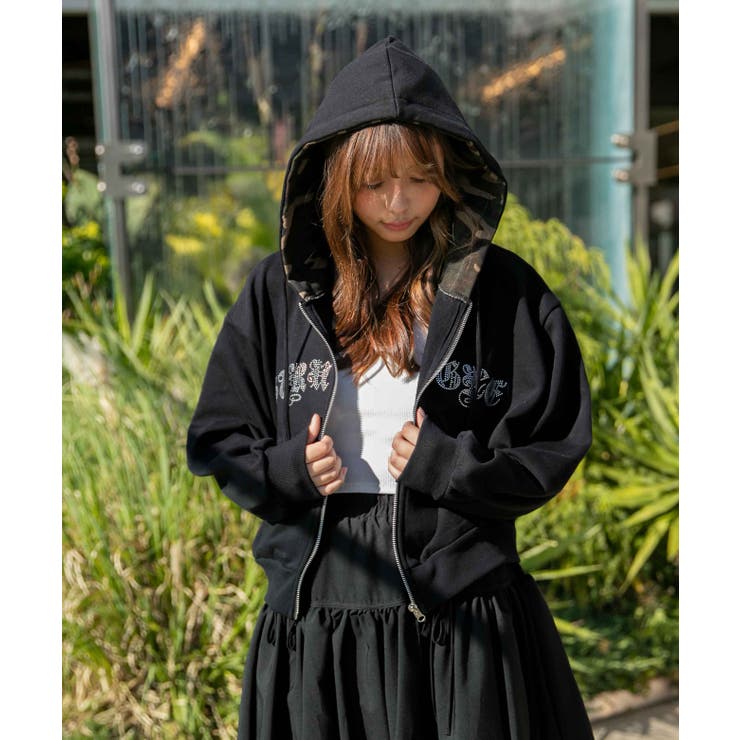 《裏地柄フード×キラキラロゴ》ショート丈ジップパーカー | GORGE  | 詳細画像9 