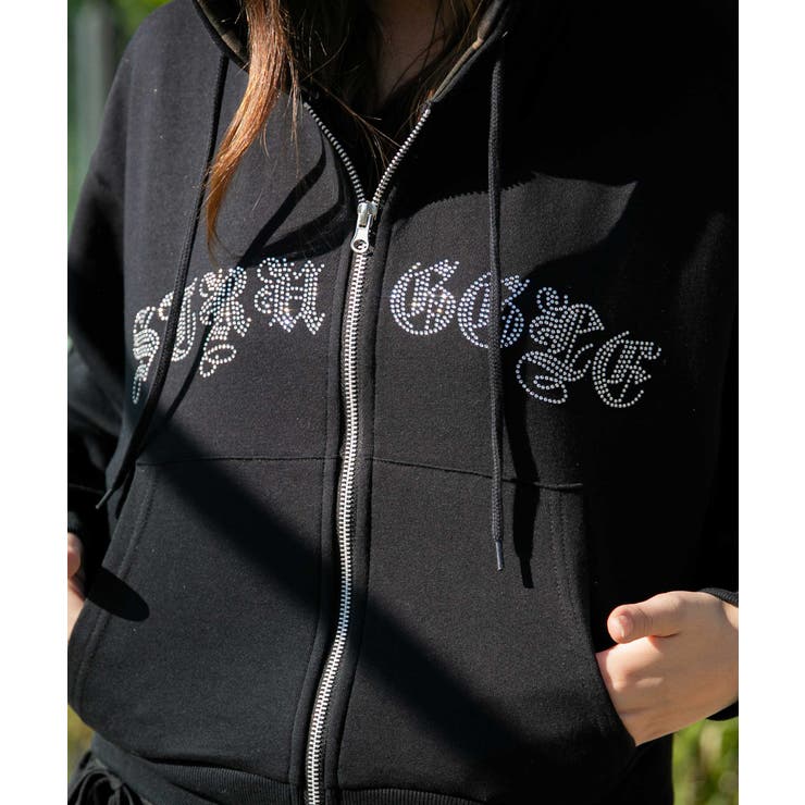 《裏地柄フード×キラキラロゴ》ショート丈ジップパーカー | GORGE  | 詳細画像12 