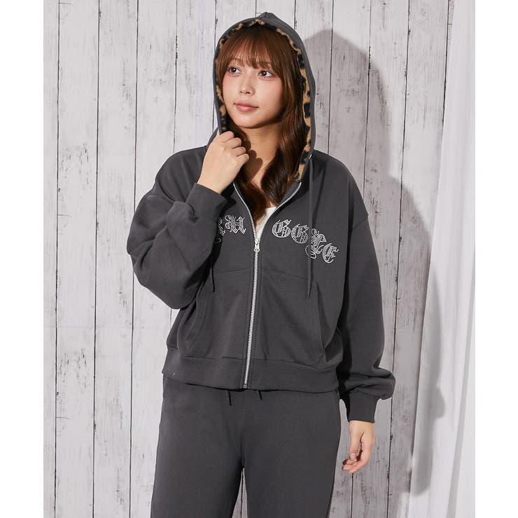 《裏地柄フード×キラキラロゴ》ショート丈ジップパーカー | GORGE  | 詳細画像5 