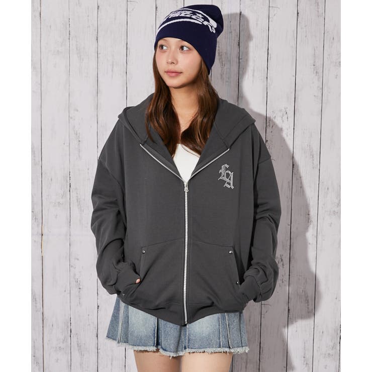 スミクロ | 《背中クロス×ロゴ×胸ワンポイントロゴ》裏毛ジップパーカー 秋冬 | GORGE 