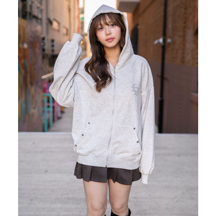 《背中クロス×ロゴ×胸ワンポイントロゴ》裏毛ジップパーカー 秋冬 | GORGE  | 詳細画像1 