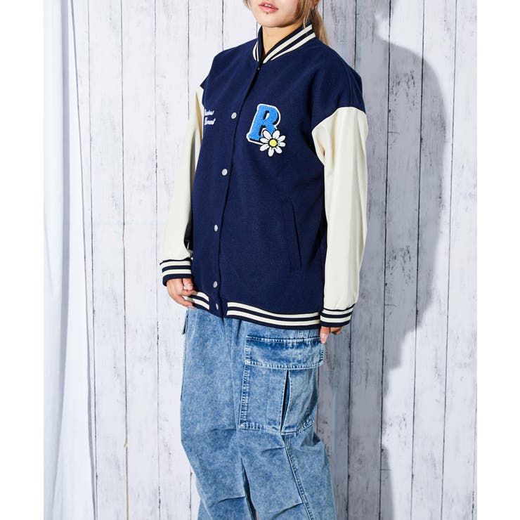 サガラ刺繍フラワー×ロゴ》レディース スタジャン カレッジ風
