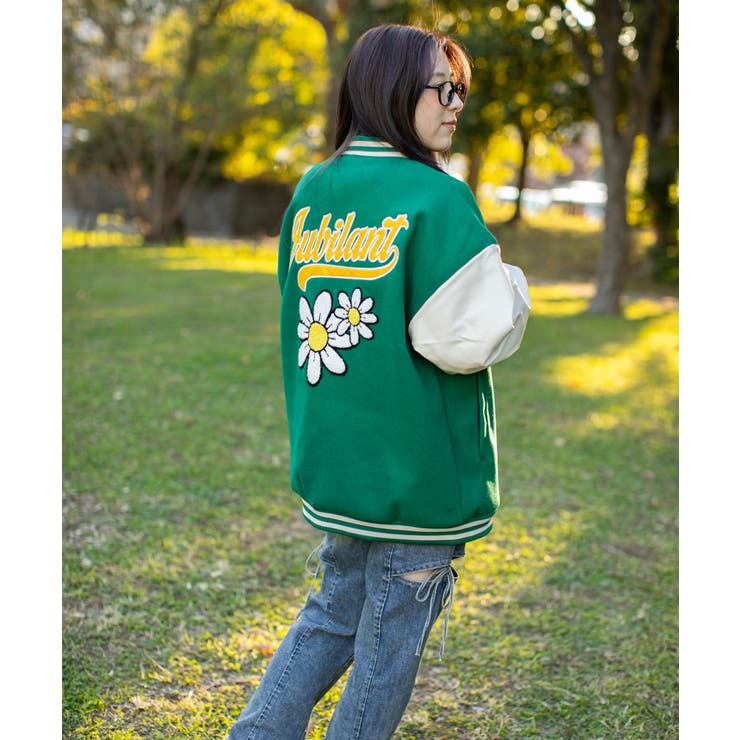 《サガラ刺繍フラワー×ロゴ》レディース スタジャン カレッジ風 アウター 秋冬 | GORGE  | 詳細画像9 