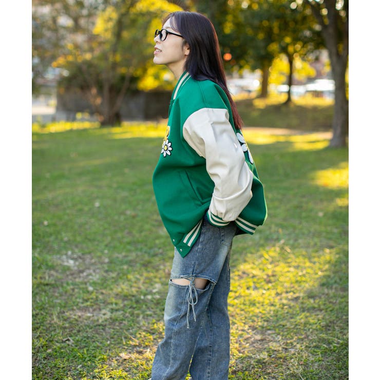 《サガラ刺繍フラワー×ロゴ》レディース スタジャン カレッジ風 アウター 秋冬 | GORGE  | 詳細画像11 