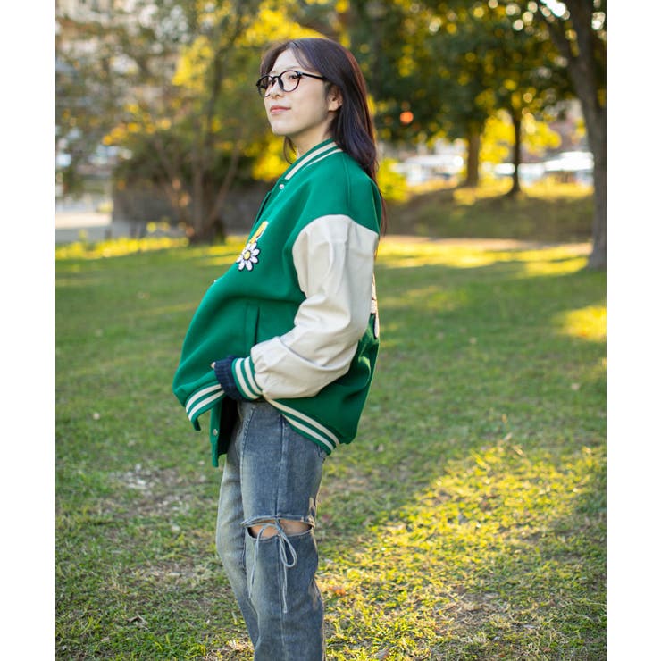 《サガラ刺繍フラワー×ロゴ》レディース スタジャン カレッジ風 アウター 秋冬 | GORGE  | 詳細画像12 