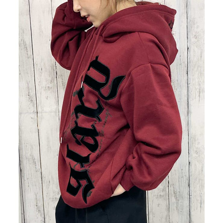 ベロアロゴ×バタフライ》レディース 裏起毛 パーカー[品番