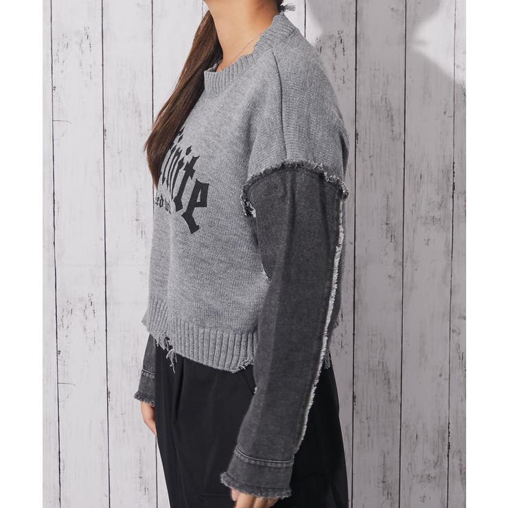 《ダメージ×デニムスリーブ》レディース ロゴニット クロップド丈 秋冬 | GORGE  | 詳細画像2 