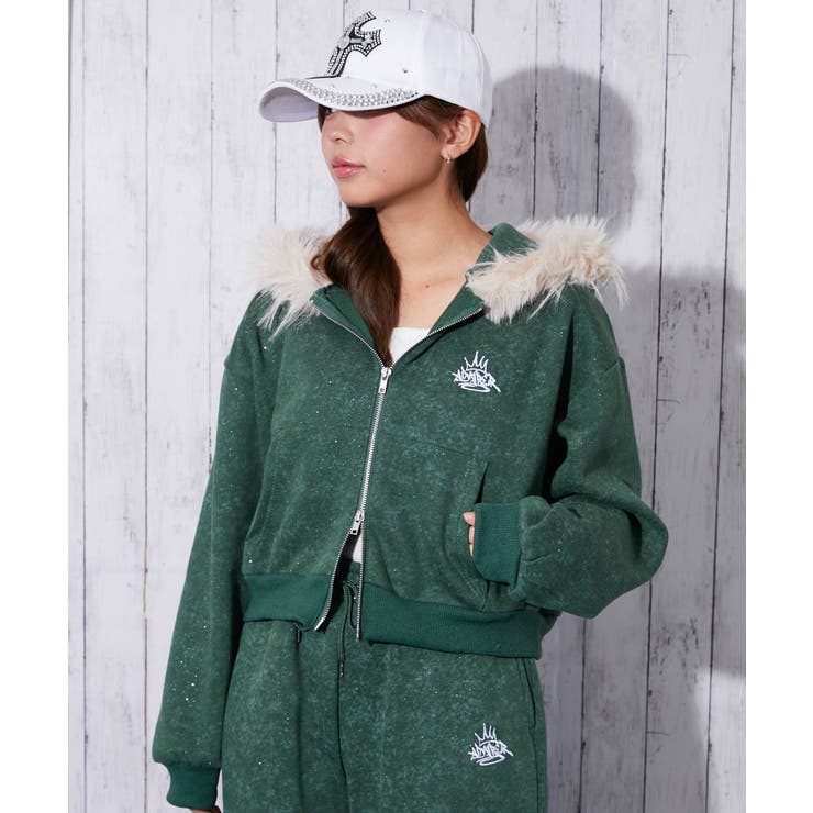 グリーン | 裏起毛 ジップパーカー バックシルエット可愛く | GORGE 
