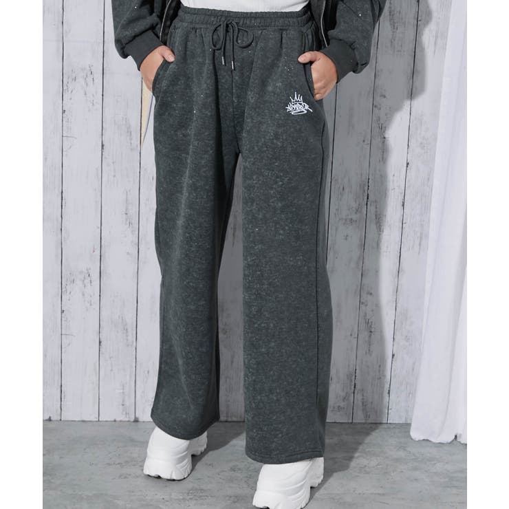 チャコール | 《ラメきらっと》裏起毛 ワイドスウェットパンツ 体型カバー 楽ちん 春秋冬 | GORGE 