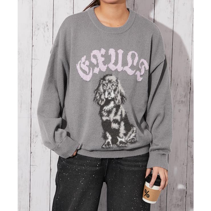 グレー | 《ＢＩＧ ＤＯＧジャカード》レディース ニットプルオーバー 主役デザイン 秋冬 | GORGE 