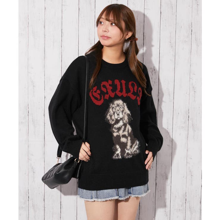 ブラック | 《ＢＩＧ ＤＯＧジャカード》レディース ニットプルオーバー 主役デザイン 秋冬 | GORGE 