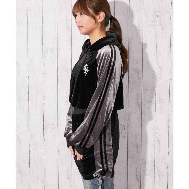 《ライン切替×スポカジ》レディース ベロア ミニワンピ フーディ 秋冬 | GORGE  | 詳細画像1 