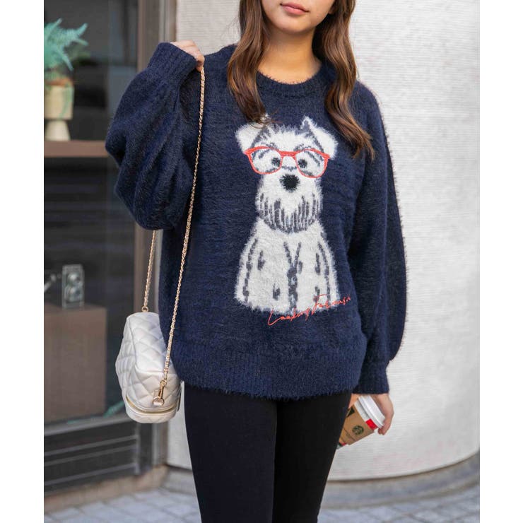 《ふわモコ質感×メガネわんこ柄》大人可愛い遊び心ニット シュナウザー | GORGE  | 詳細画像7 