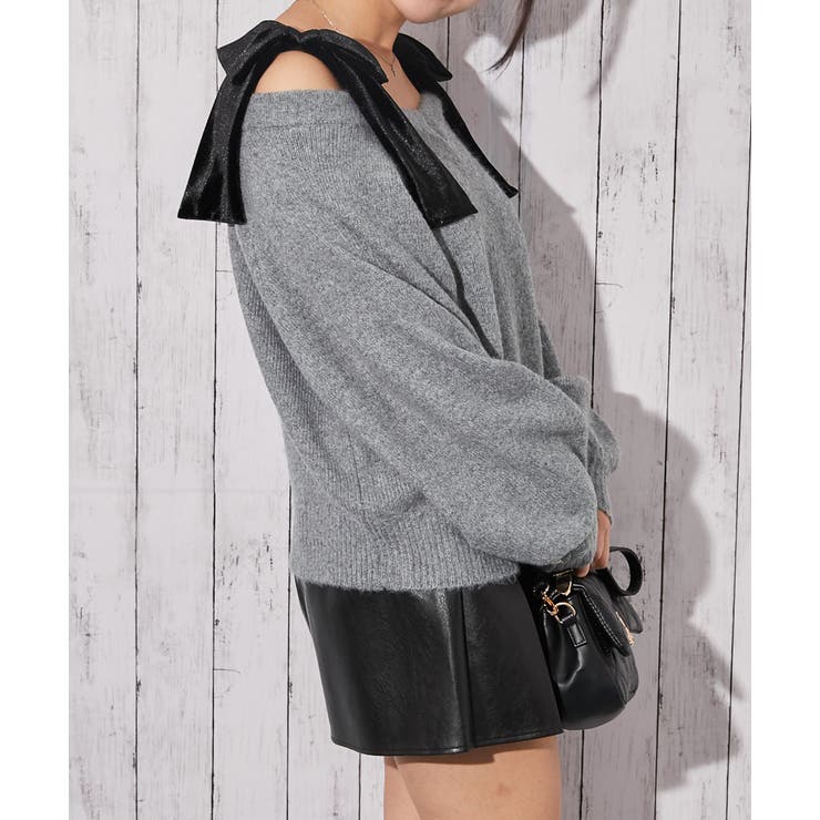 《ベロアリボン×ふわモコ柔らか》ワイドネックニットトップス 冬◎ | GORGE  | 詳細画像11 