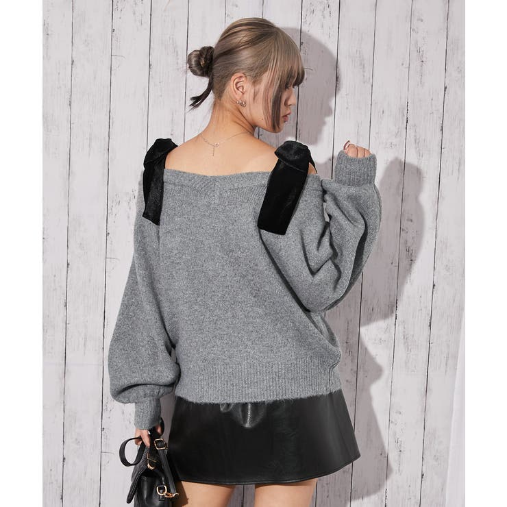 《ベロアリボン×ふわモコ柔らか》ワイドネックニットトップス 冬◎ | GORGE  | 詳細画像12 