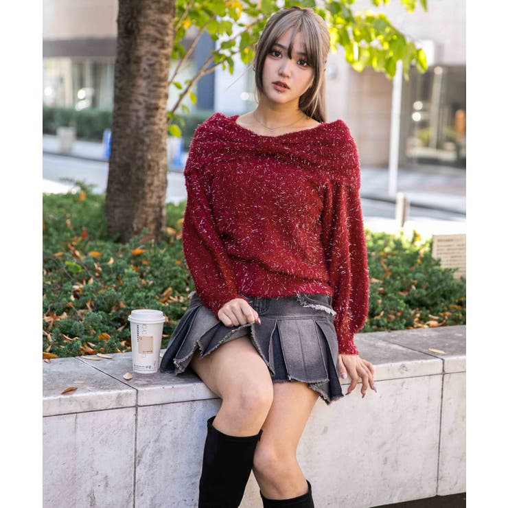 《ふわシャギー×ラメ混》ワイドネックリボンニットトップス 冬◎ | GORGE  | 詳細画像10 