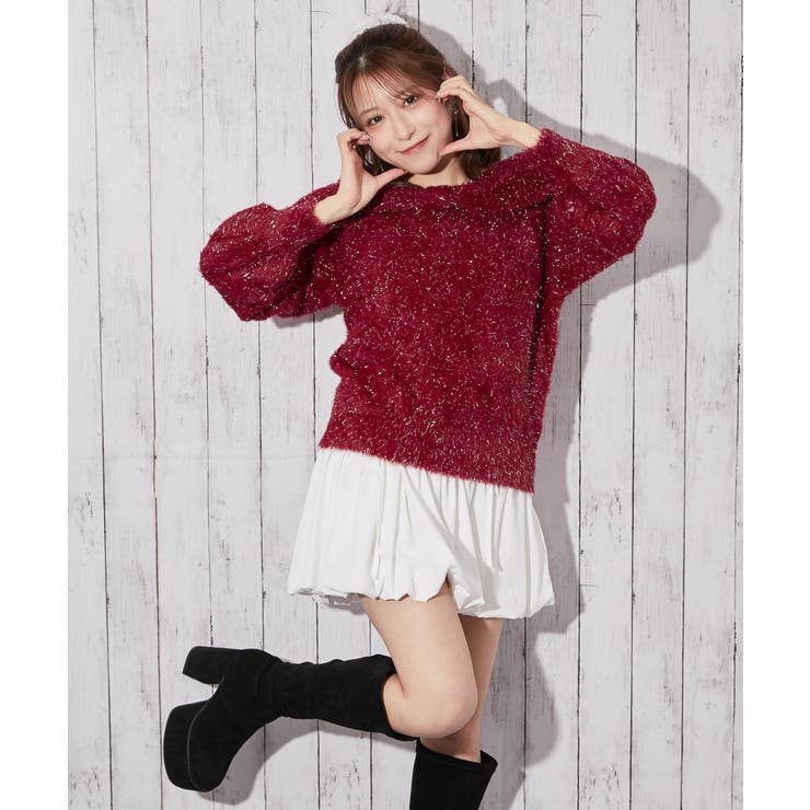 《ふわシャギー×ラメ混》ワイドネックリボンニットトップス 冬◎ | GORGE  | 詳細画像13 