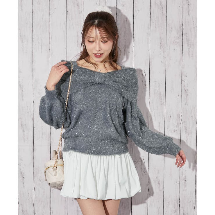 《ふわシャギー×ラメ混》ワイドネックリボンニットトップス 冬◎ | GORGE  | 詳細画像19 