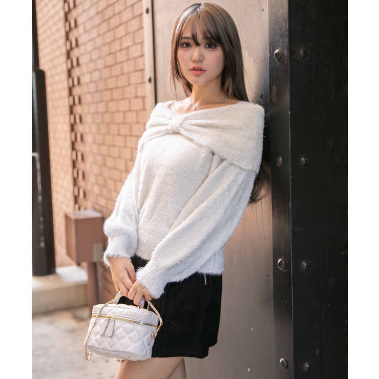 《ふわシャギー×ラメ混》ワイドネックリボンニットトップス 冬◎ | GORGE  | 詳細画像3 