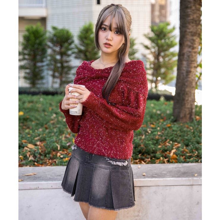 《ふわシャギー×ラメ混》ワイドネックリボンニットトップス 冬◎ | GORGE  | 詳細画像6 