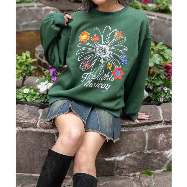 フラワー刺繍×裏起毛》ストリートフェミスウェット[品番：GORW0010636