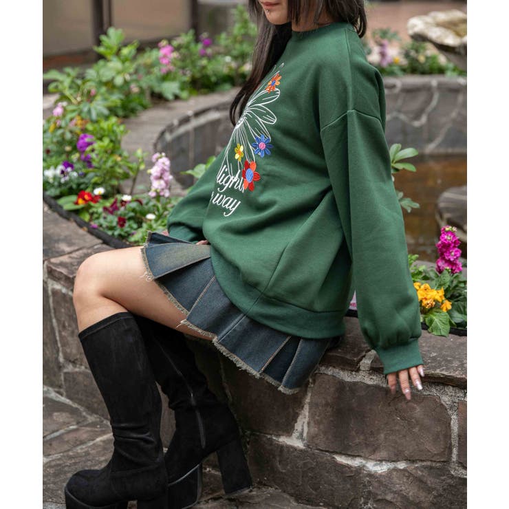 フラワー刺繍×裏起毛》ストリートフェミスウェット[品番：GORW0010636