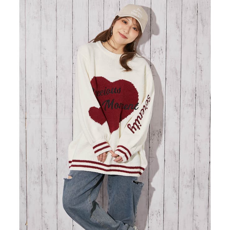 《ハートジャガード×英字ロゴ》ゆるだぼ可愛い◎オーバーサイズニットプルオーバー | GORGE  | 詳細画像11 