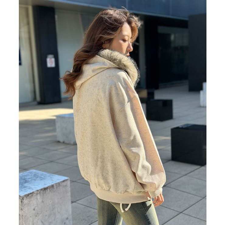 裏毛素材×ファーフード取外し可》ヴィンテージ風ZIPパーカー／秋冬