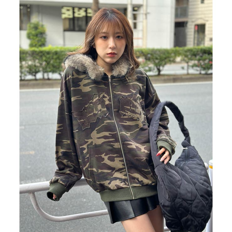 裏毛素材×ファーフード取外し可》ヴィンテージ風ZIPパーカー／秋冬