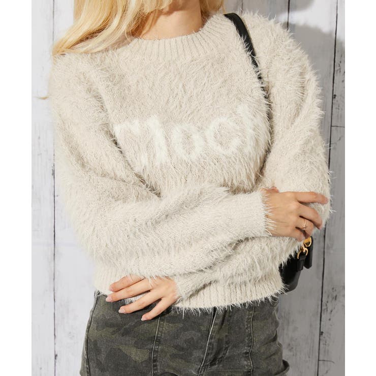 ベージュ | 《ラメ×ふわもこ映え☆》レディース ロゴ フェザーニット セーター 冬コーデ | GORGE 