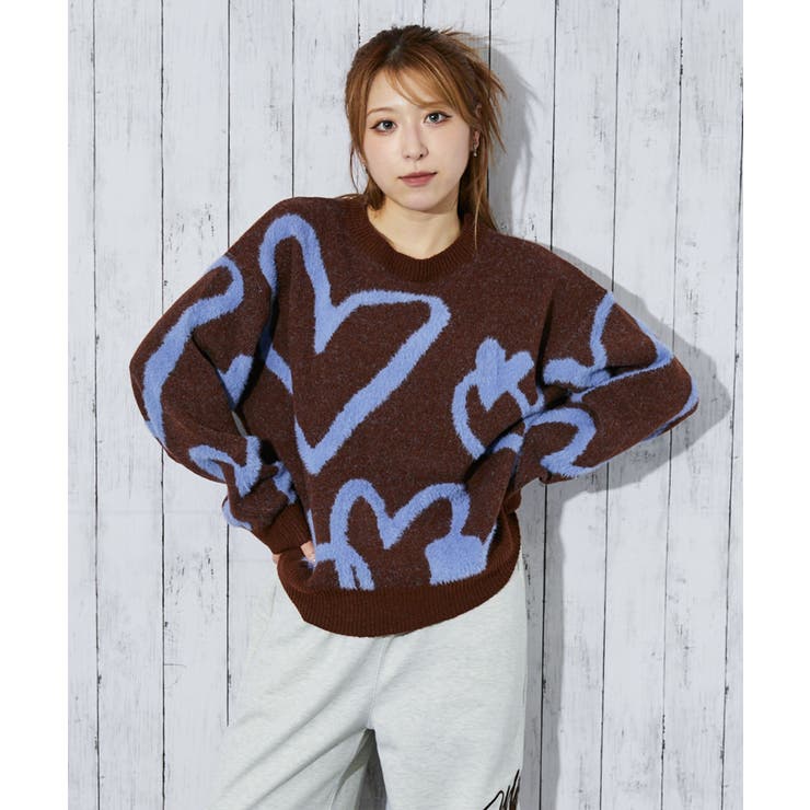 ブラウン | 《ハートライン×起毛タッチ》レディース ニットプルオーバー ゆるシルエット | GORGE 
