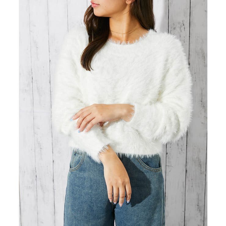 オフホワイト | 《フェザー×ショート丈》レディース ニットプルオーバー 長袖 | GORGE 