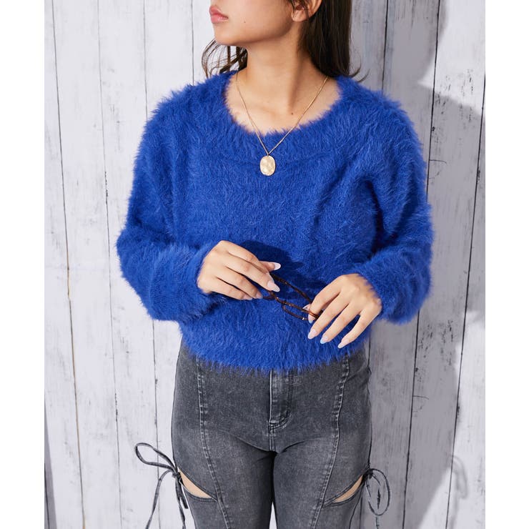 ブルー | 《フェザー×ショート丈》レディース ニットプルオーバー 長袖 | GORGE 