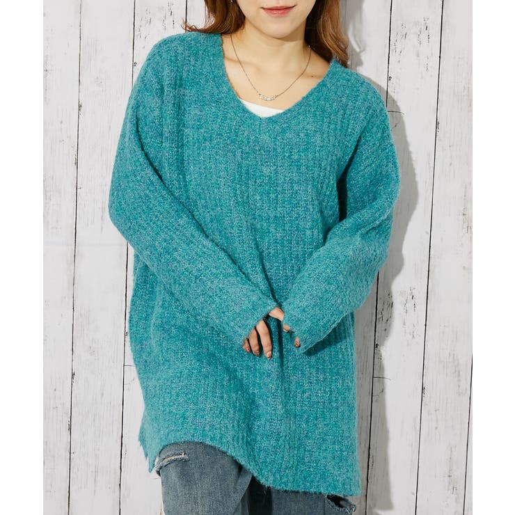 グリーン | 《バックリボン×ブークレ》レディース チュニックニット ふんわり長丈 秋冬 | GORGE 