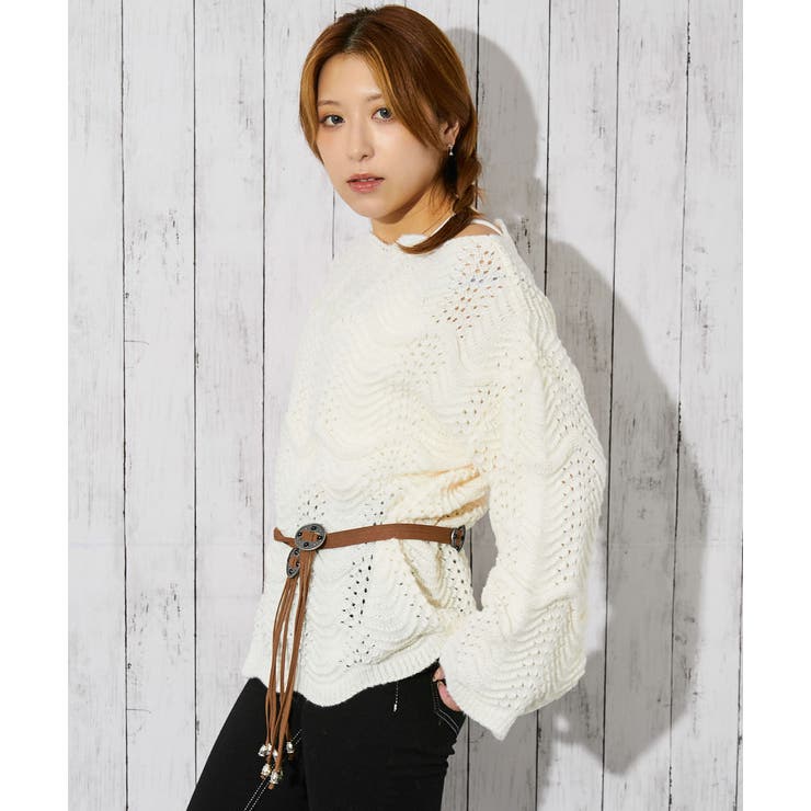 《透かし編み×細ベルト付き》レディース ニット トップス | GORGE  | 詳細画像2 