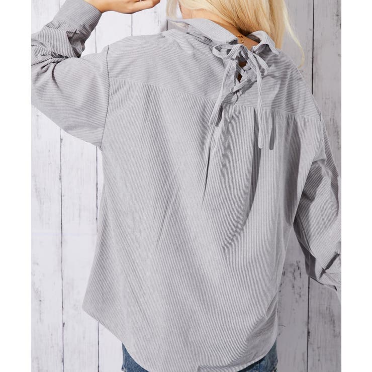 グレー | 《後ろレースアップ》レディース コーデュロイ シャツ ゆったりシルエット 秋冬 | GORGE 