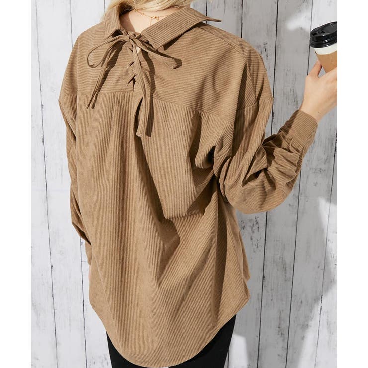 キャメル | 《後ろレースアップ》レディース コーデュロイ シャツ ゆったりシルエット 秋冬 | GORGE 