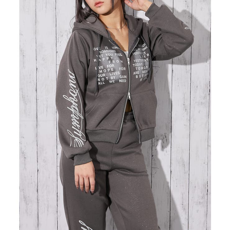 英字ロゴ×裏起毛》セットアップ対応◎ジップパーカー[品番