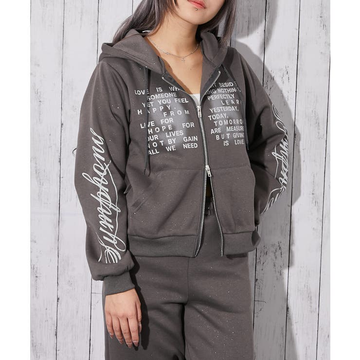 英字ロゴ×裏起毛》セットアップ対応◎ジップパーカー[品番