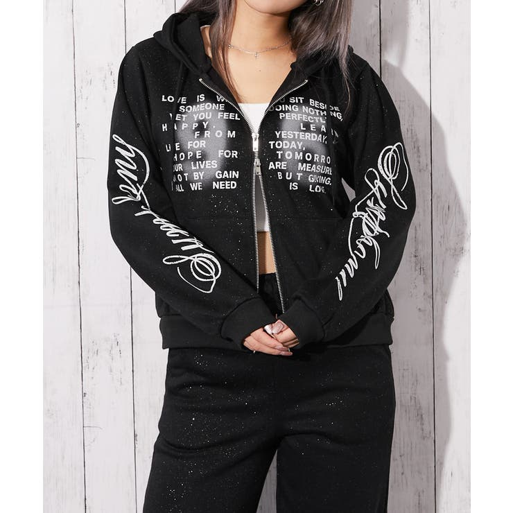 英字ロゴ×裏起毛》セットアップ対応◎ジップパーカー[品番