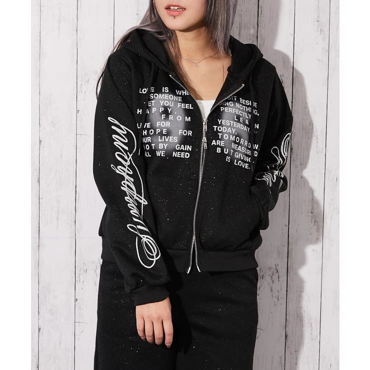 英字ロゴ×裏起毛》セットアップ対応◎ジップパーカー[品番