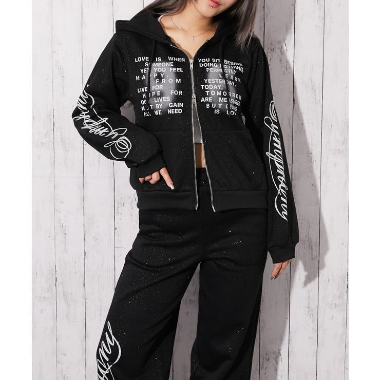 英字ロゴ×裏起毛》セットアップ対応◎ジップパーカー[品番