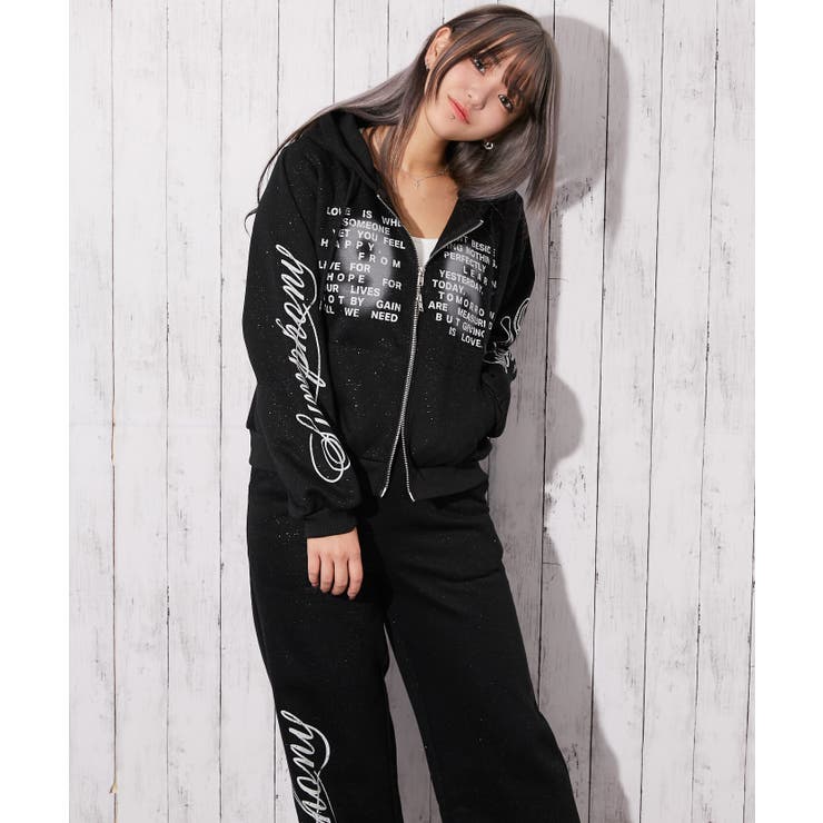 英字ロゴ×裏起毛》セットアップ対応◎ジップパーカー[品番