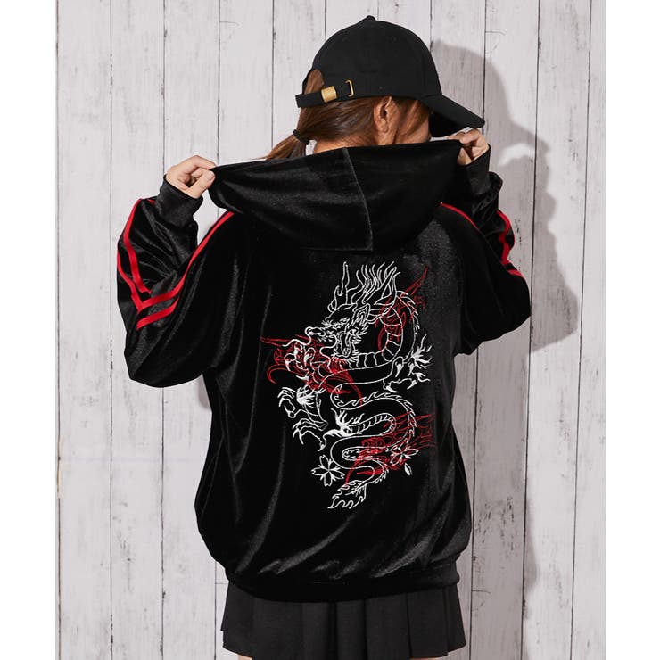 《ベロア×ドラゴン刺繍》サイドラインジップパーカー | GORGE  | 詳細画像9 