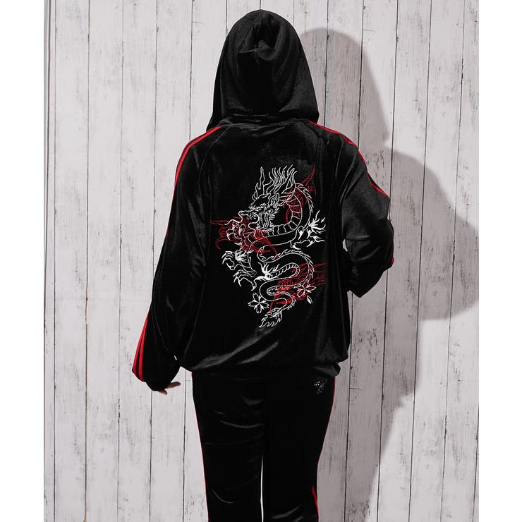 《ベロア×ドラゴン刺繍》サイドラインジップパーカー | GORGE  | 詳細画像12 