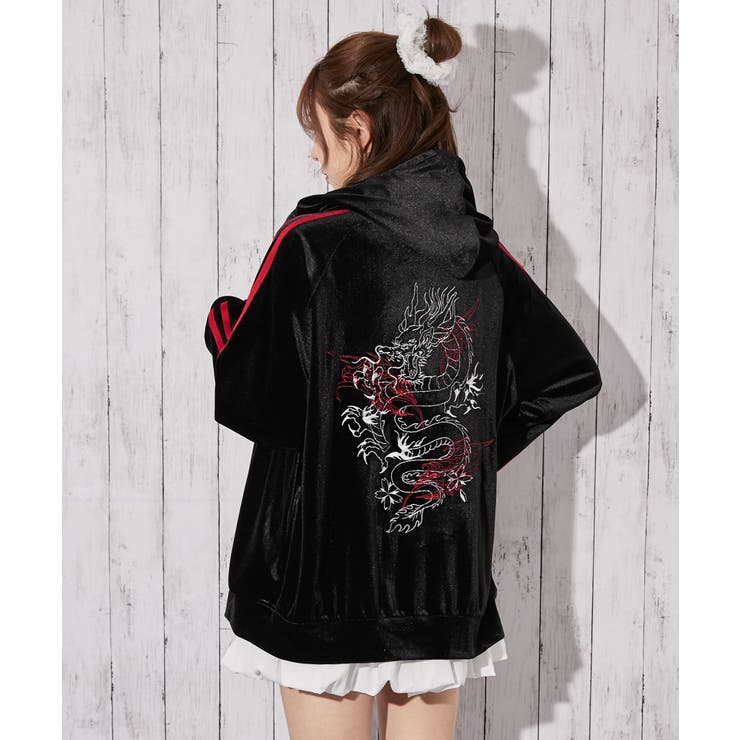 ベロア×ドラゴン刺繍》サイドラインジップパーカー[品番：GORW0010661