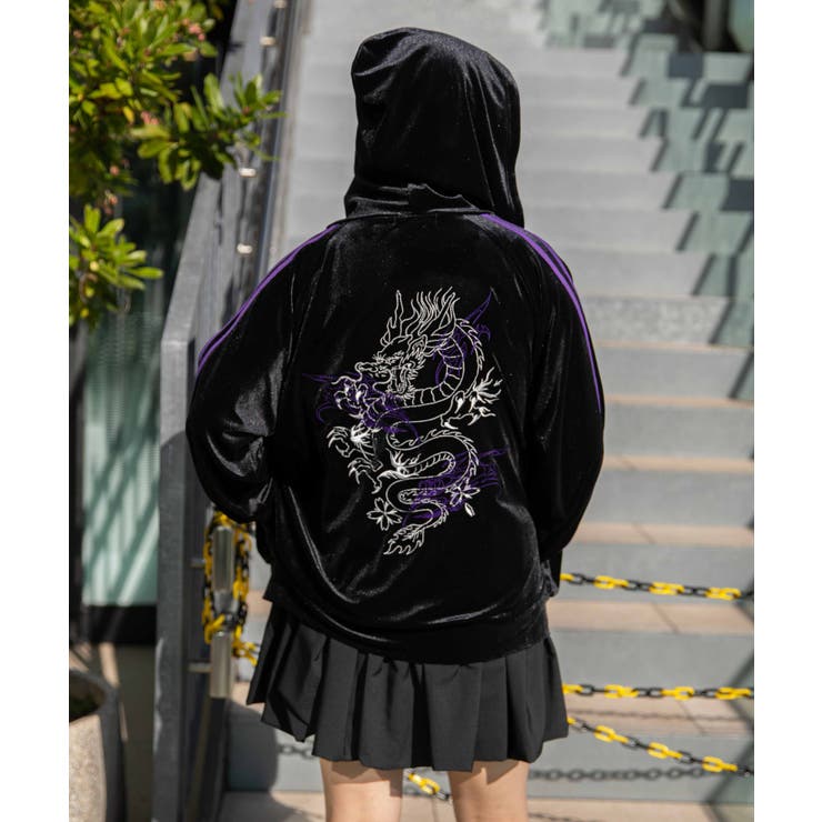《ベロア×ドラゴン刺繍》サイドラインジップパーカー | GORGE  | 詳細画像3 